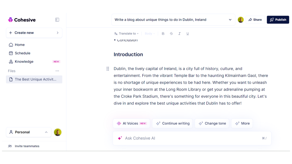 Cohessive Blog Generator